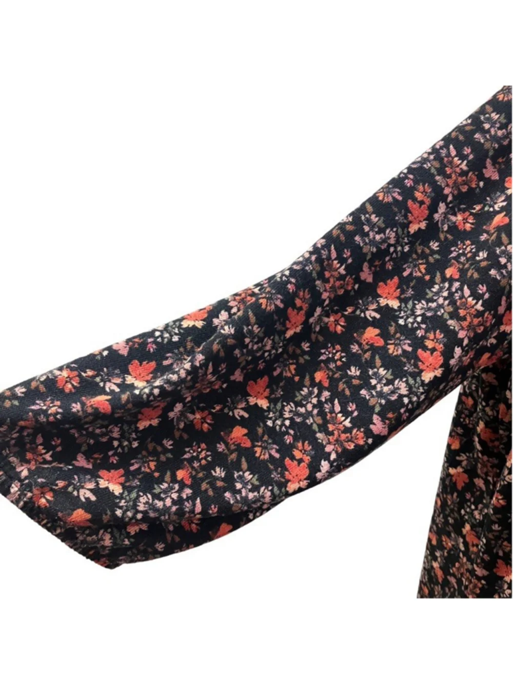 Denim & Co Top Coral Black Floral Soft Stretch Knit Plus SZ 1X Cottagecore